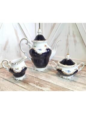 5pc Weimar Porcelain Echt Weimar Kobalt Teapot/Creamer/Sugar & Lids Germany